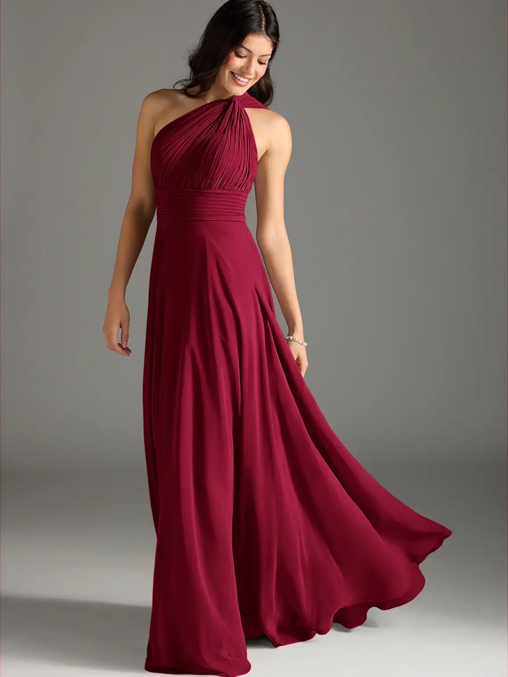 One shoulder Burgundy bridesmaid dress